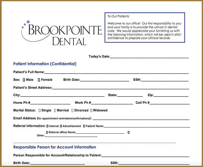 brookpointe dental downloadable form for new patients